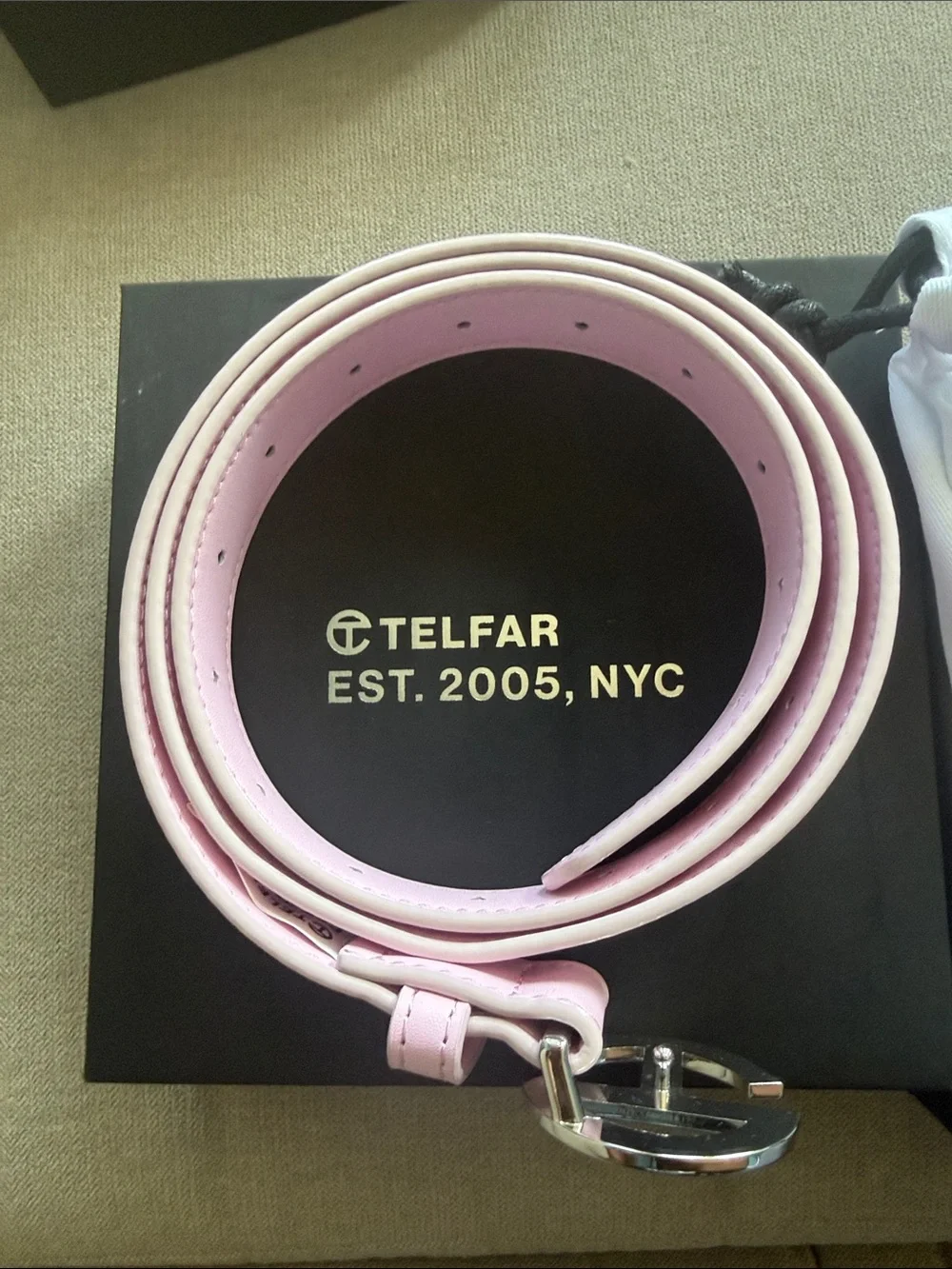Telfar Pastel Pink Leather Signature Logo Belt
